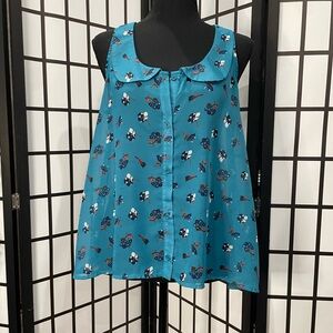 Xhilaration Teal Floral Button-Up Blouse